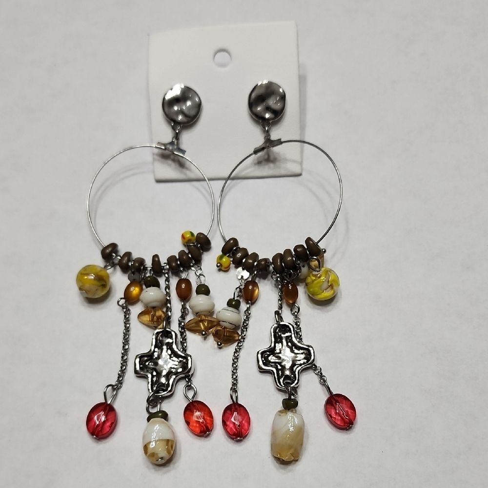 Silver and Brown Dangle Earrings with Charms